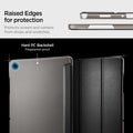 ACS10553 - Galaxy Tab A Series - Smart Fold Matte Black showing raised edges for protection. protects screen and camera from drops and scratches.