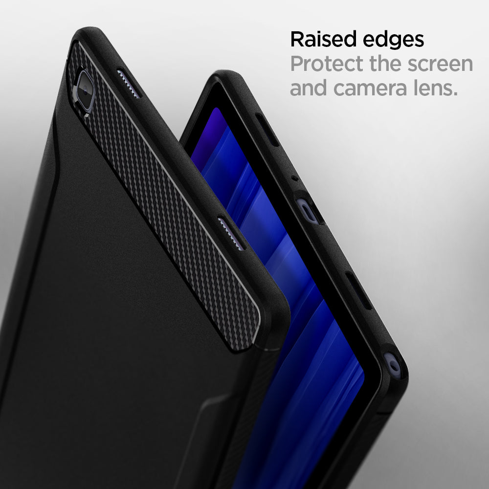 ACS01562 - Galaxy Tab A7 Case Rugged Armor in matte black raised edges protect the screen and camera lens.