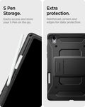 ACS10211 - Galaxy Tab S11 Series Tough Armor Pro showing S pen storage. easily access an store your s pen on the go. extra protection. reinforced corners and edges for daily protection.