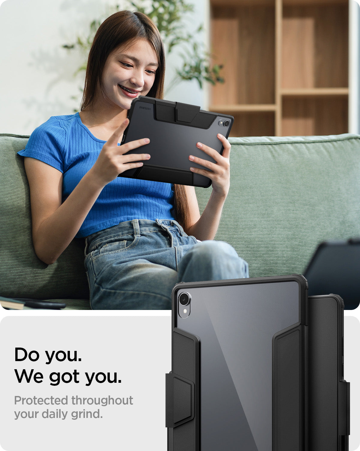 ACS10219 - Galaxy Tab S11 Ultra Series Ultra Hybrid Pro in Black showing do you. we  got you. protected throughout your daily grind.
