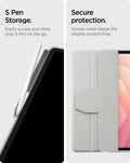 ACS10220 - Galaxy Tab S11 Ultra Series Ultra Hybrid Pro in Gray showing S pen storage. easily access and store your S pen on the go. Secure protection. screen cover keeps the display scratch free