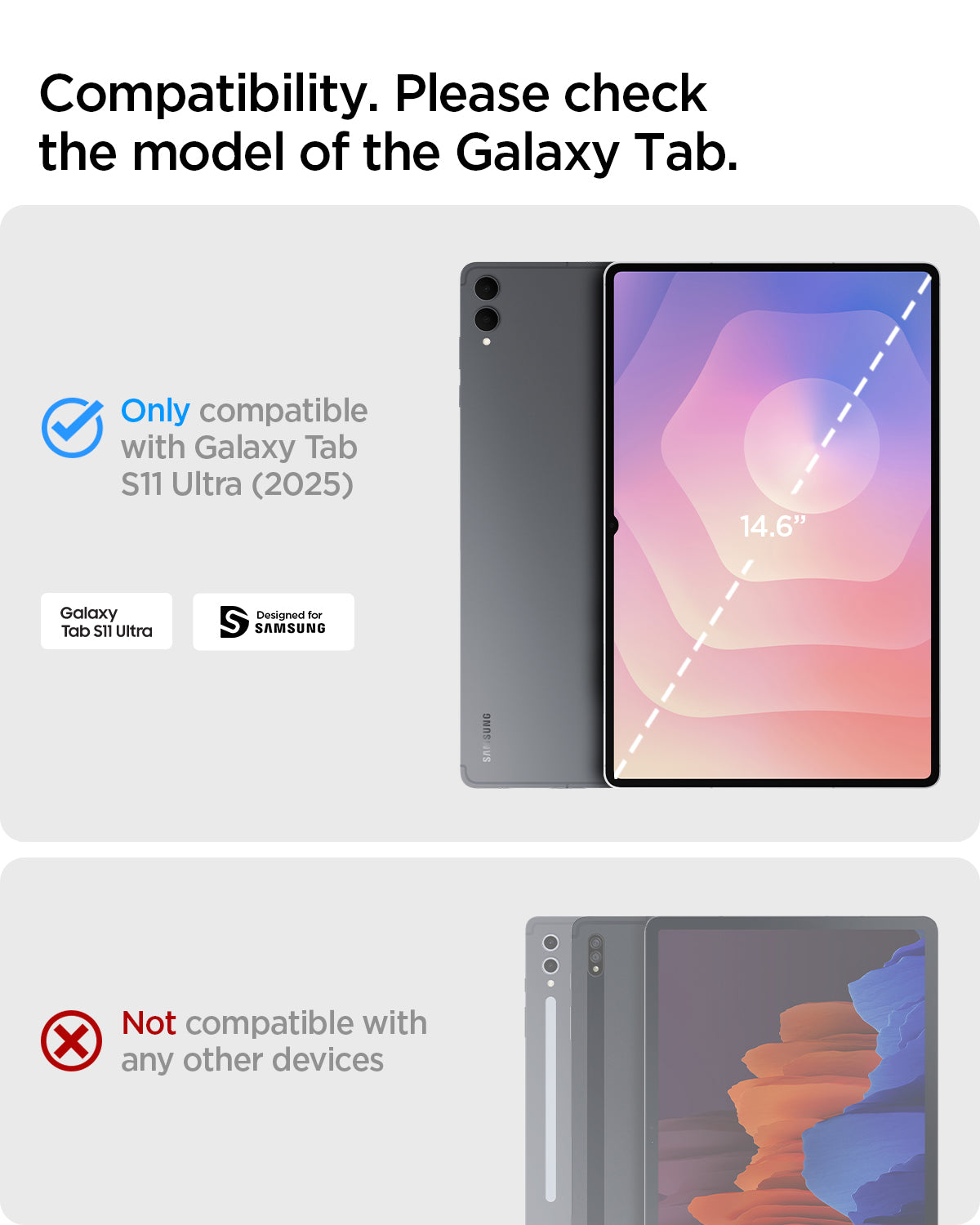 ACS10218 - Galaxy Tab S11 Ultra Series Tough Armor Pro showing compatibility. Please check the model of the galaxy tab. Only compatible with galaxy s11 ultra 2025