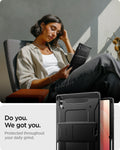 ACS10218 - Galaxy Tab S12 Ultra Tough Armor Pro showing a person holding a tablet protected by the rugged case during everyday use.