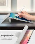 ACS10220 - Galaxy Tab S12 Ultra Ultra Hybrid Pro in Gray showing a hand using a stylus on a tablet supported at a low writing angle by the folding cover.