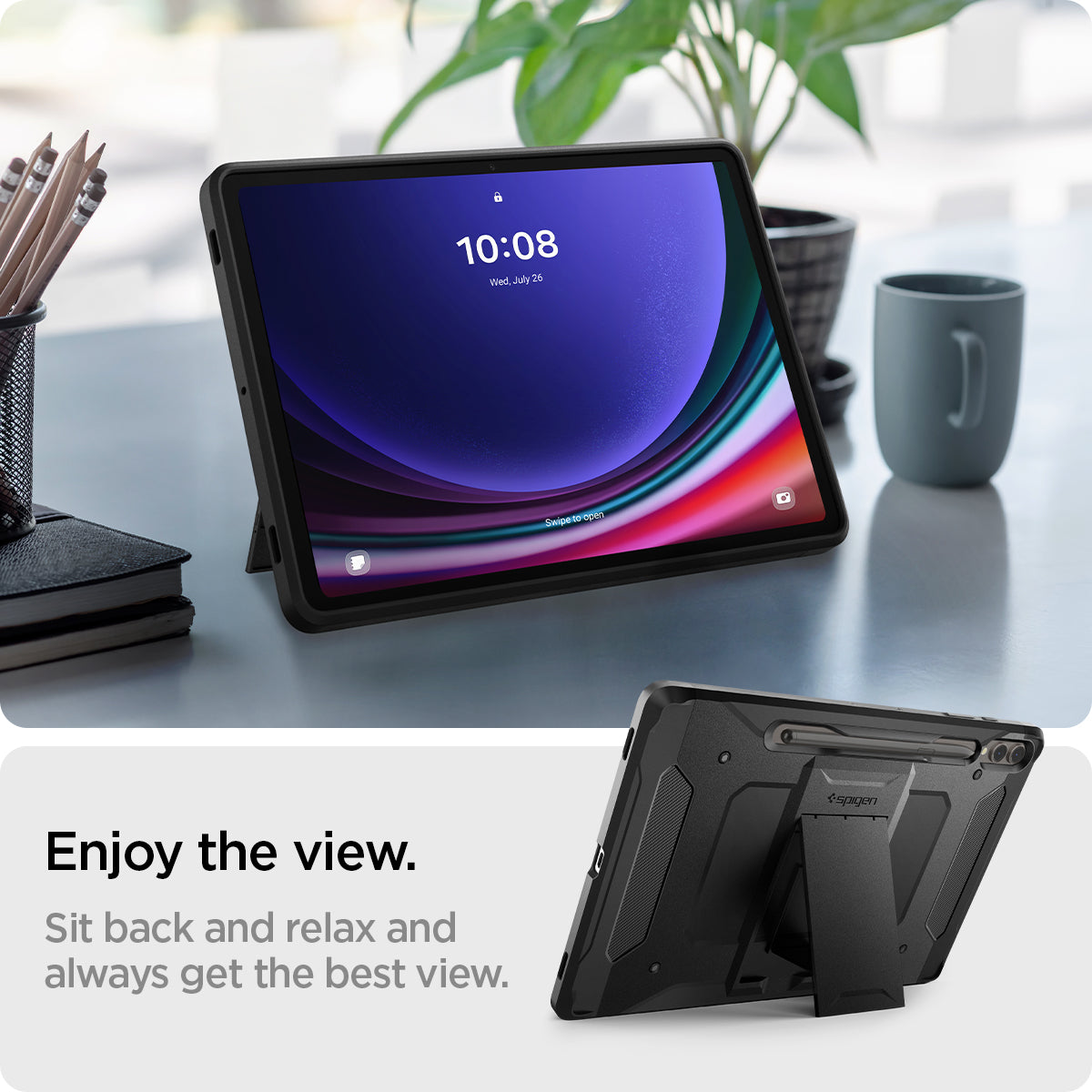 ACS06835 - Galaxy Tab S9+ Case Tough Armor Pro in black enjoy the view. sit back and relax and always get the best view.