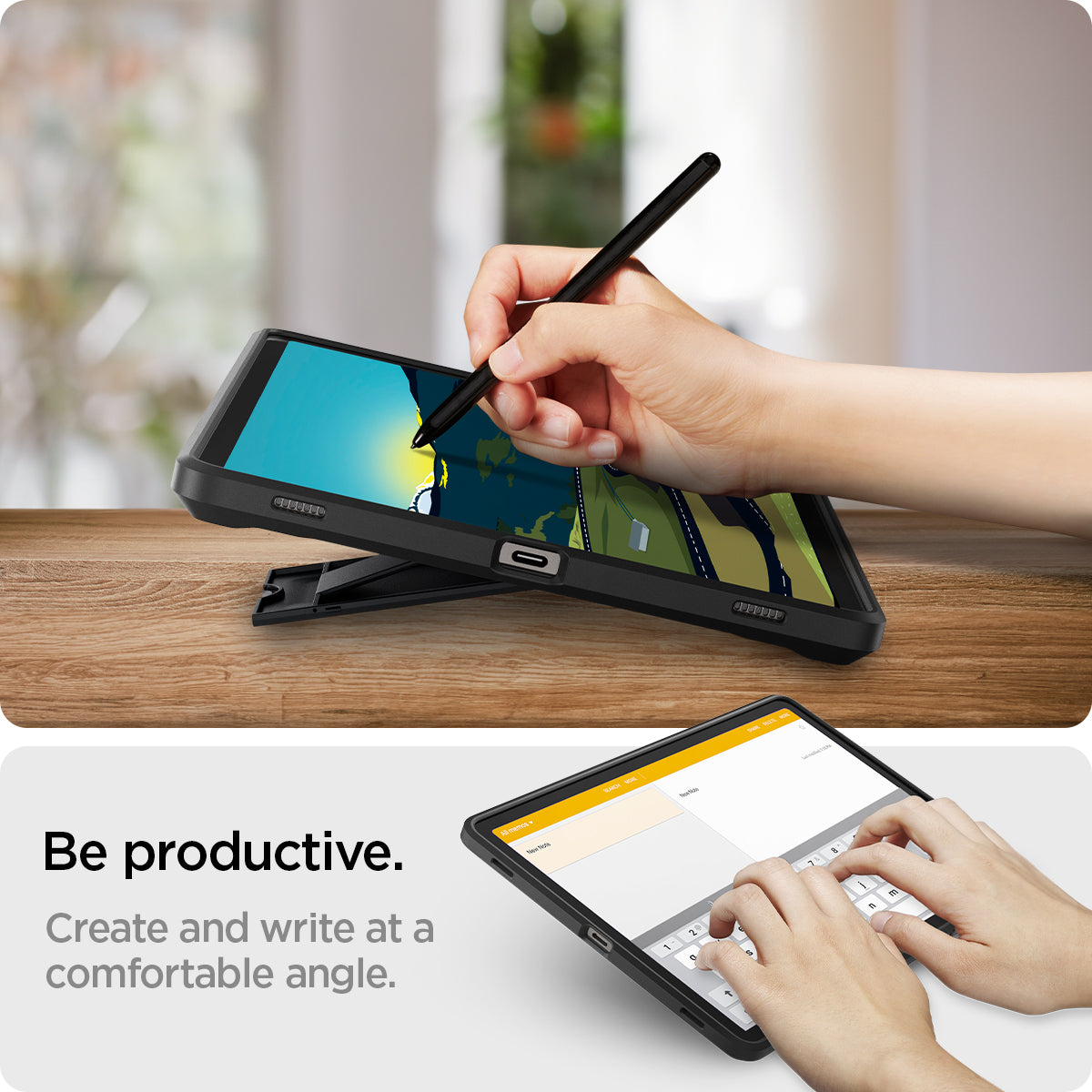 ACS06835 - Galaxy Tab S9+ Case Tough Armor Pro in black be productive create and write at a comfortable angle.