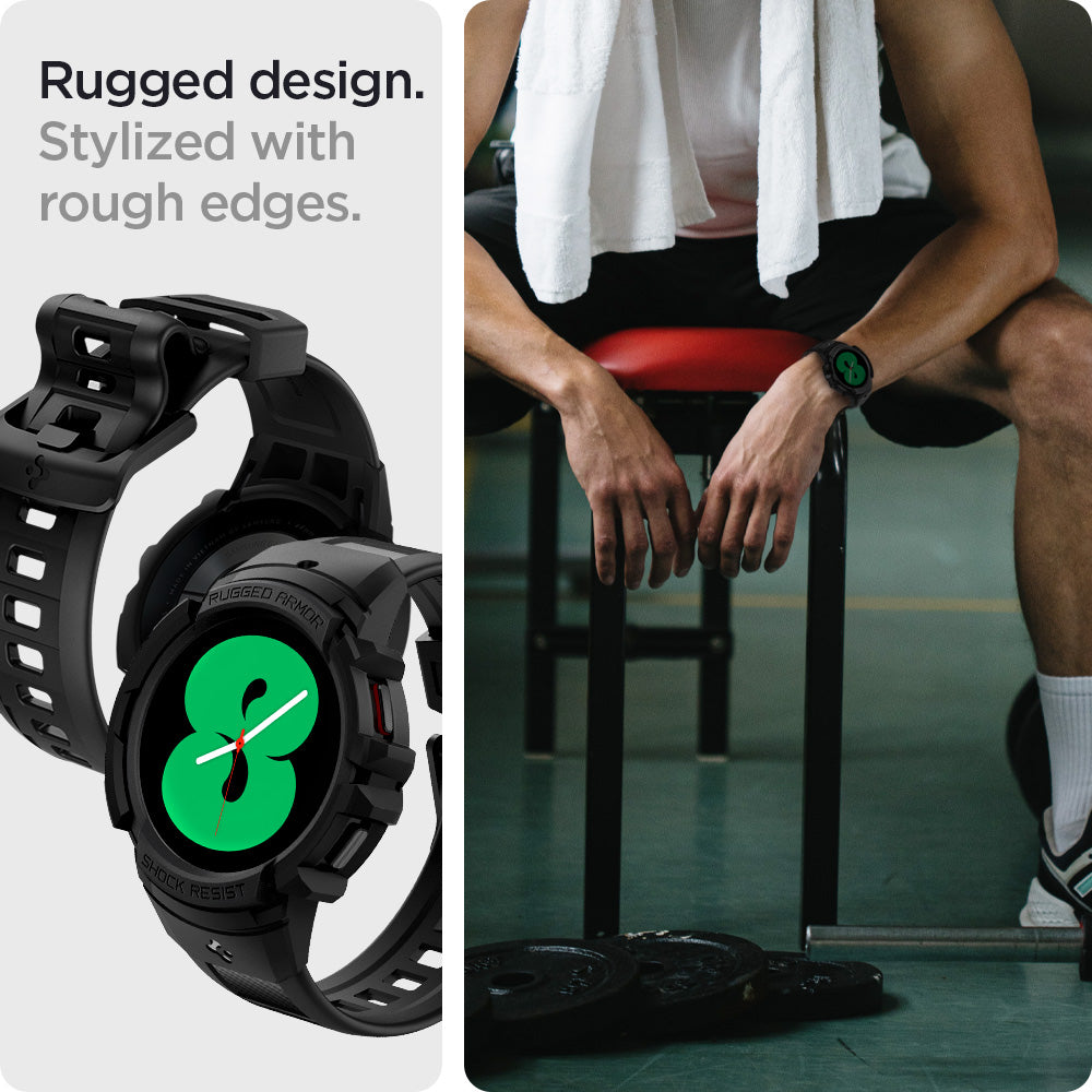 ACS03831 - Galaxy Watch 5/4 (40mm) Case Rugged Armor Pro in black rugged design. stylized with rough edges.