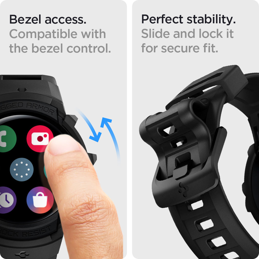 ACS03831 - Galaxy Watch 5/4 (40mm) Case Rugged Armor Pro in black bezel access. compatible with the bezel control. Perfect stability slide and lock it for secure fit.