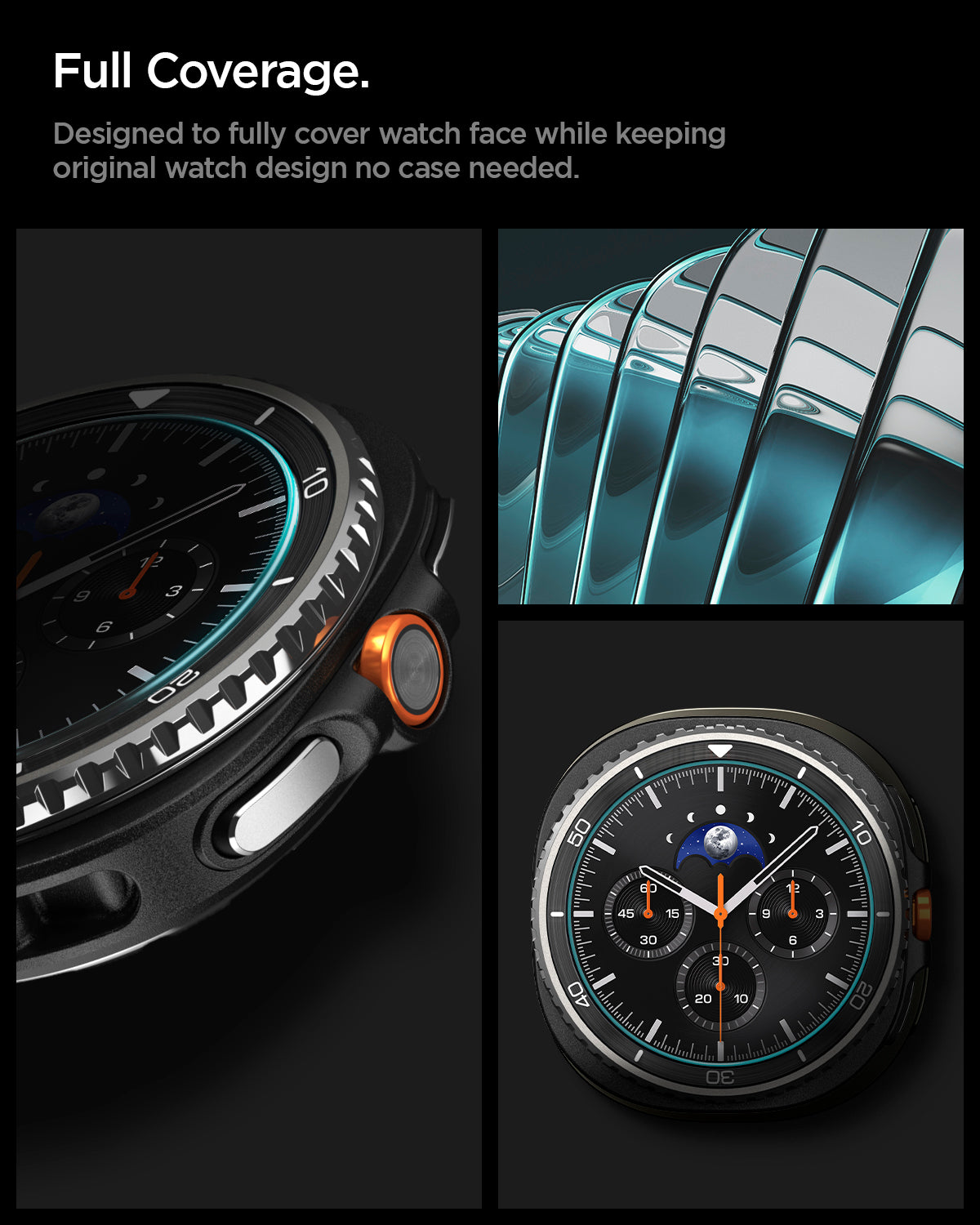 AGL09877 - Galaxy Watch 8 46mm GLAS.tR EZ Fit showing full coverage. Designed to fully cover watch face while keeping original watch design no case needed.
