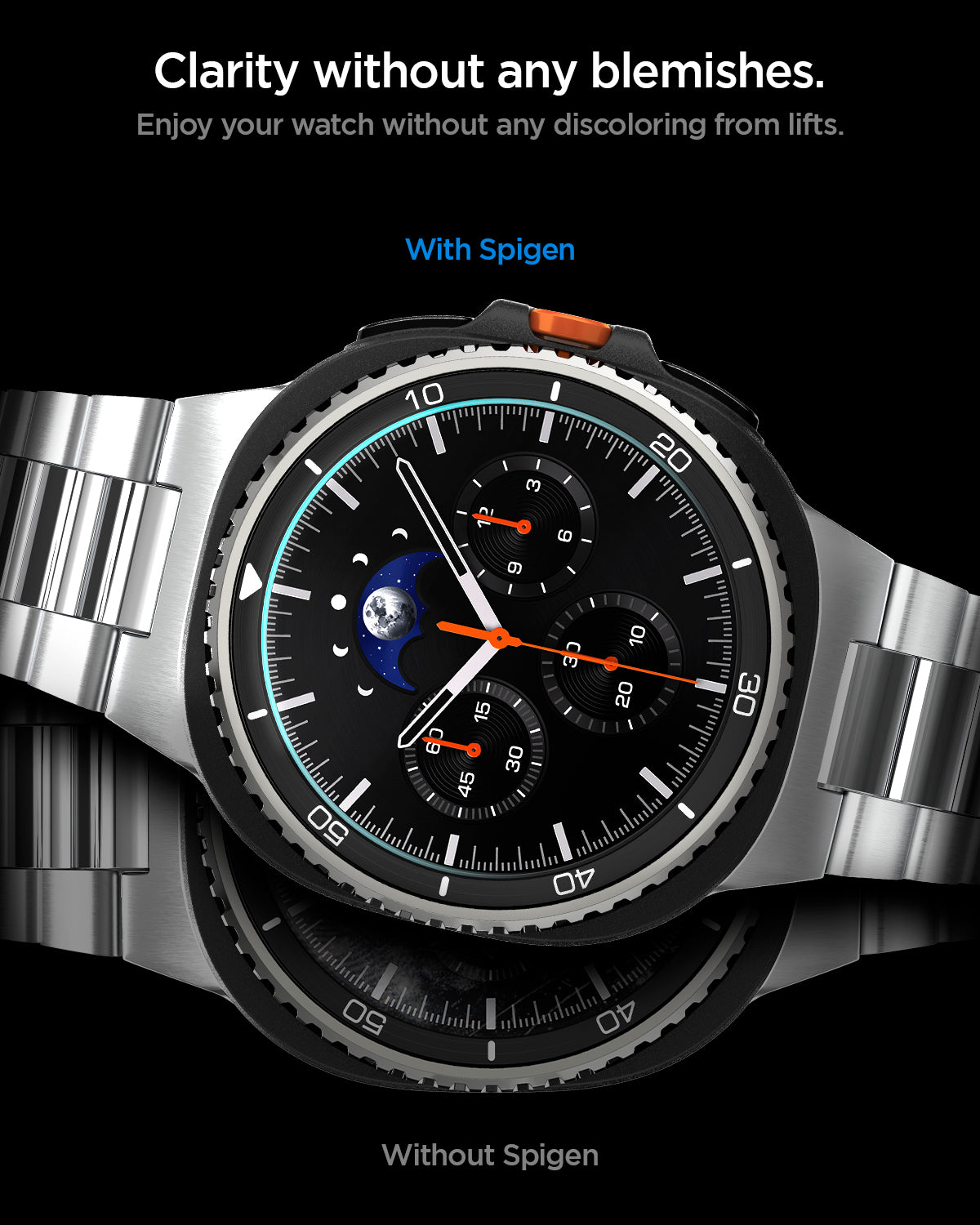 AGL09877 - Galaxy Watch 8 46mm GLAS.tR EZ Fit showing clarity without any blemishes. Enjoy your watch without any discoloring from lifts.