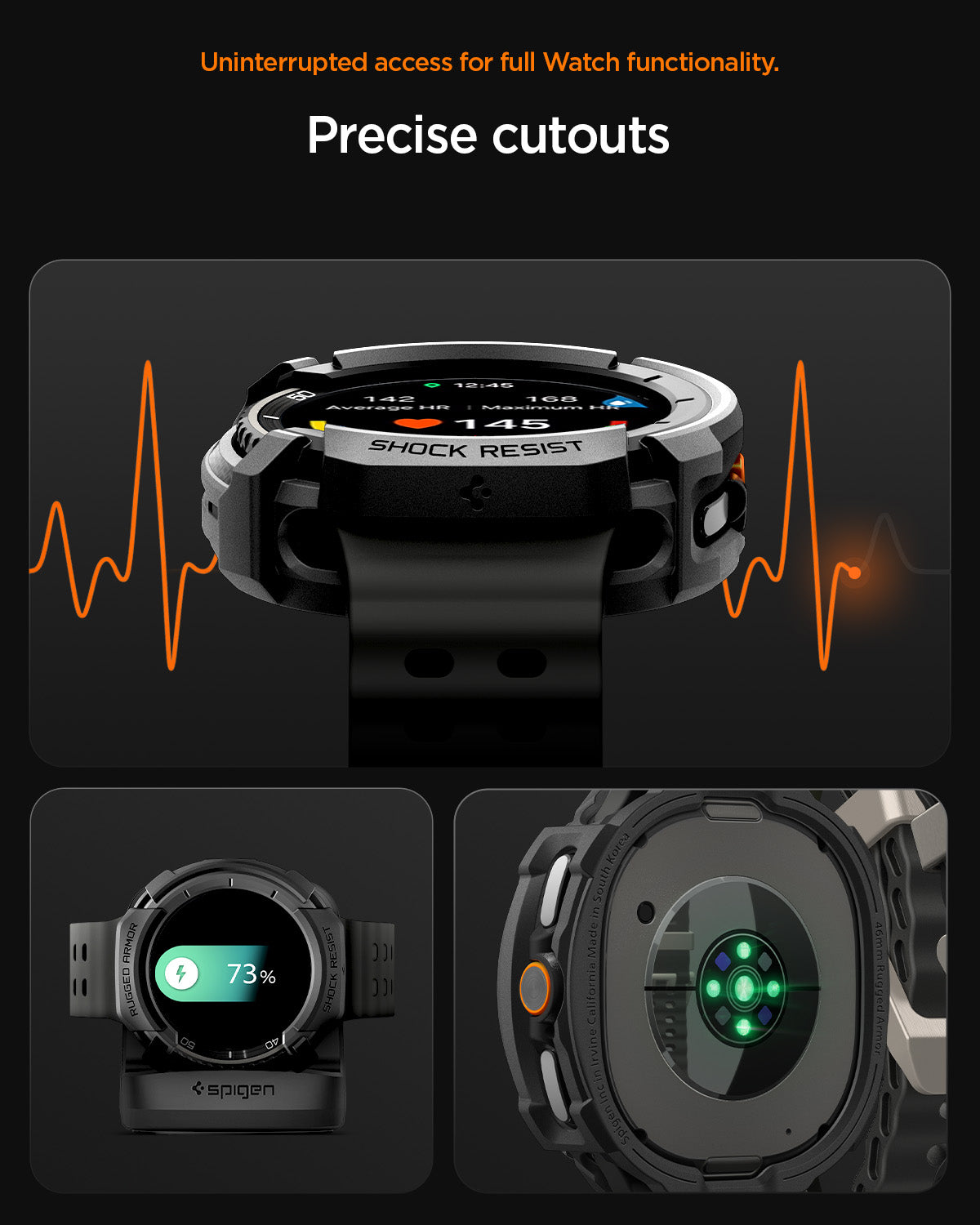 ACS10012 - Galaxy Watch 8 46mm Rugged Armor showing precise cutouts