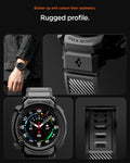 ACS10013 - Galaxy Watch 8 Rugged Armor Pro showing bolster up with carbon fiber aesthetics. rugged profile.