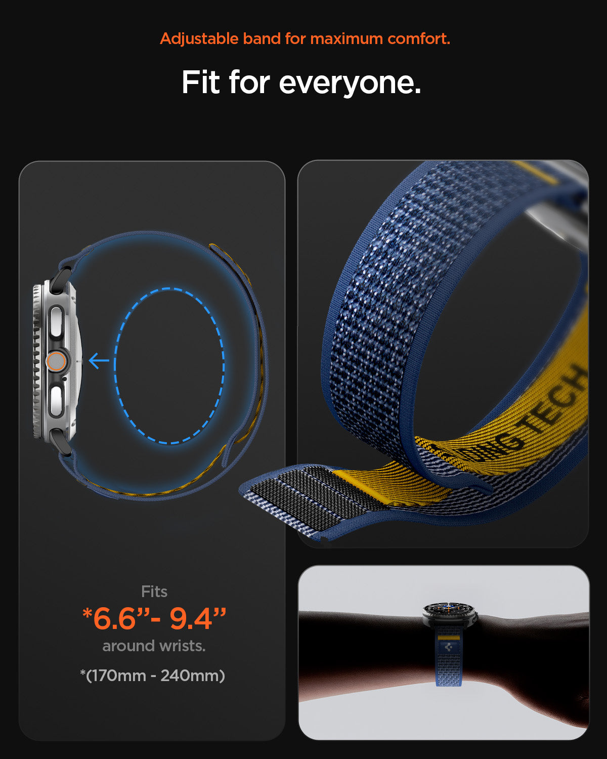 AMP10114 - Galaxy Watch 8 Series Band Athlex Air in active navy showing the adjustable feature for maximum comfort