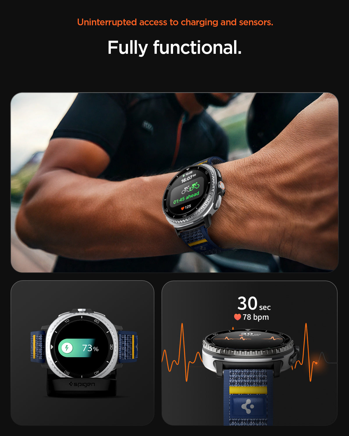 AMP10114 - Galaxy Watch 8 Series Band Athlex Air in active navy showing the fully functional features of band