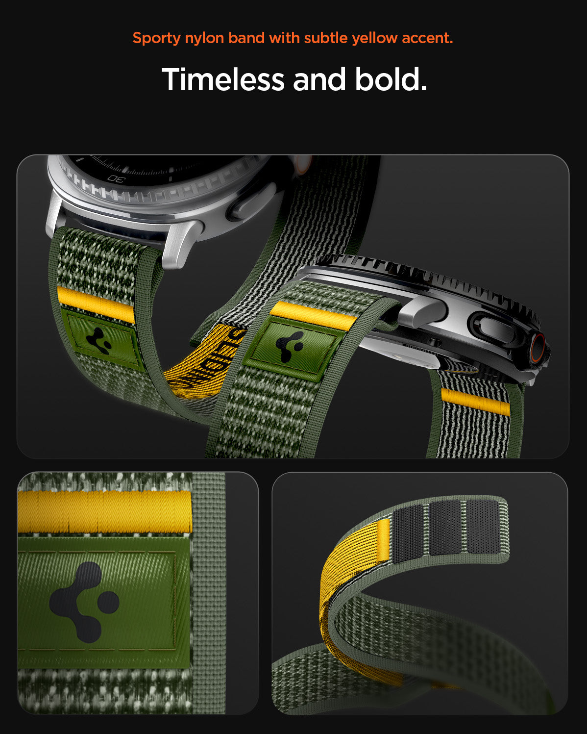 AMP10113 - Galaxy Watch 8 (44mm) Athlex Air in Active Green showing the sporty nylon band with subtle yellow accent