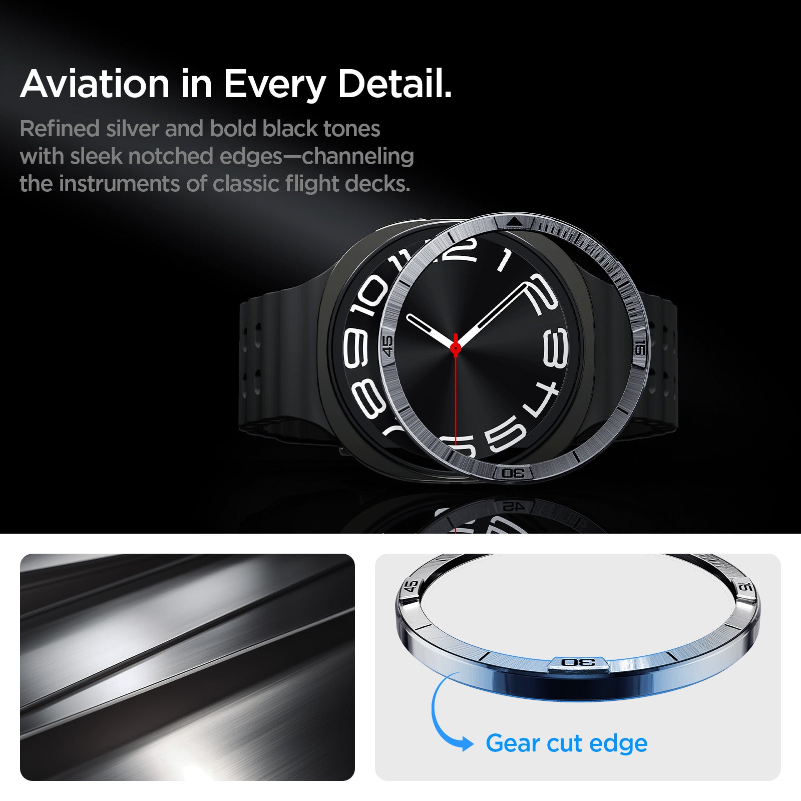ACS10009 - Galaxy Watch 8 44mm Bezel Tune in sliver classic diver look, modern craft. black and sliver dual tone finish with signature gear cut edges echoes traditional diver watch style with premium shine. Gear cut edge.