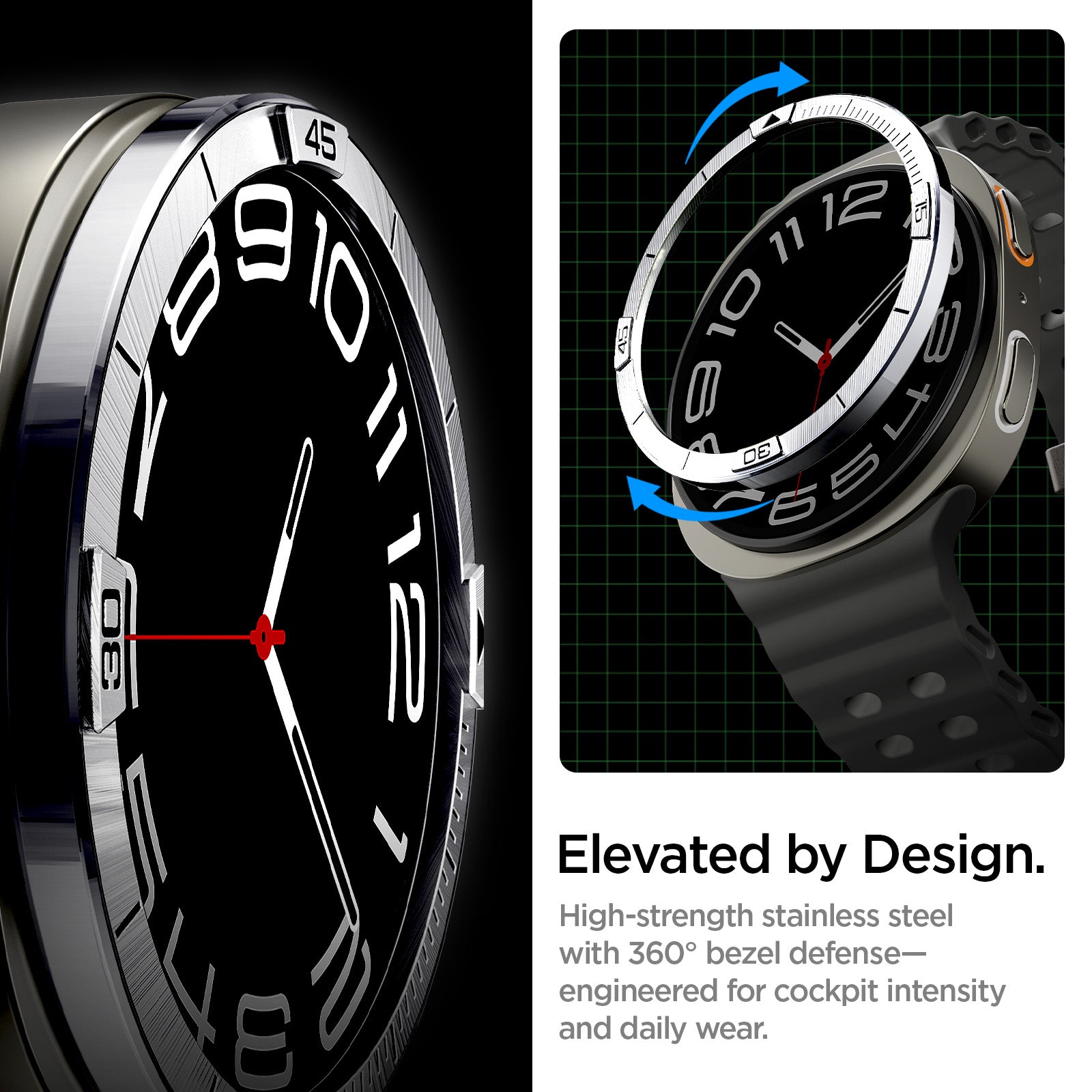 ACS10009 - Galaxy Watch 8 44mm Bezel Tune in sliver ready for any dive. stainless steel with 360 bezel coverage for scratch and impact resistance ideal for everyday wear and underwater adventures