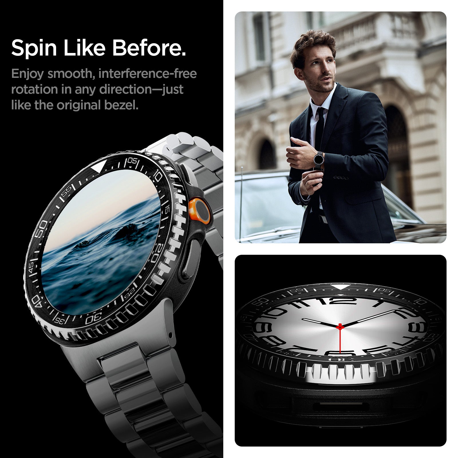 ACS10014 - Galaxy Watch 8 46mm Bezel Tune in black spin like before. enjoy smooth, interference free rotation in any direction just like the original bezel.