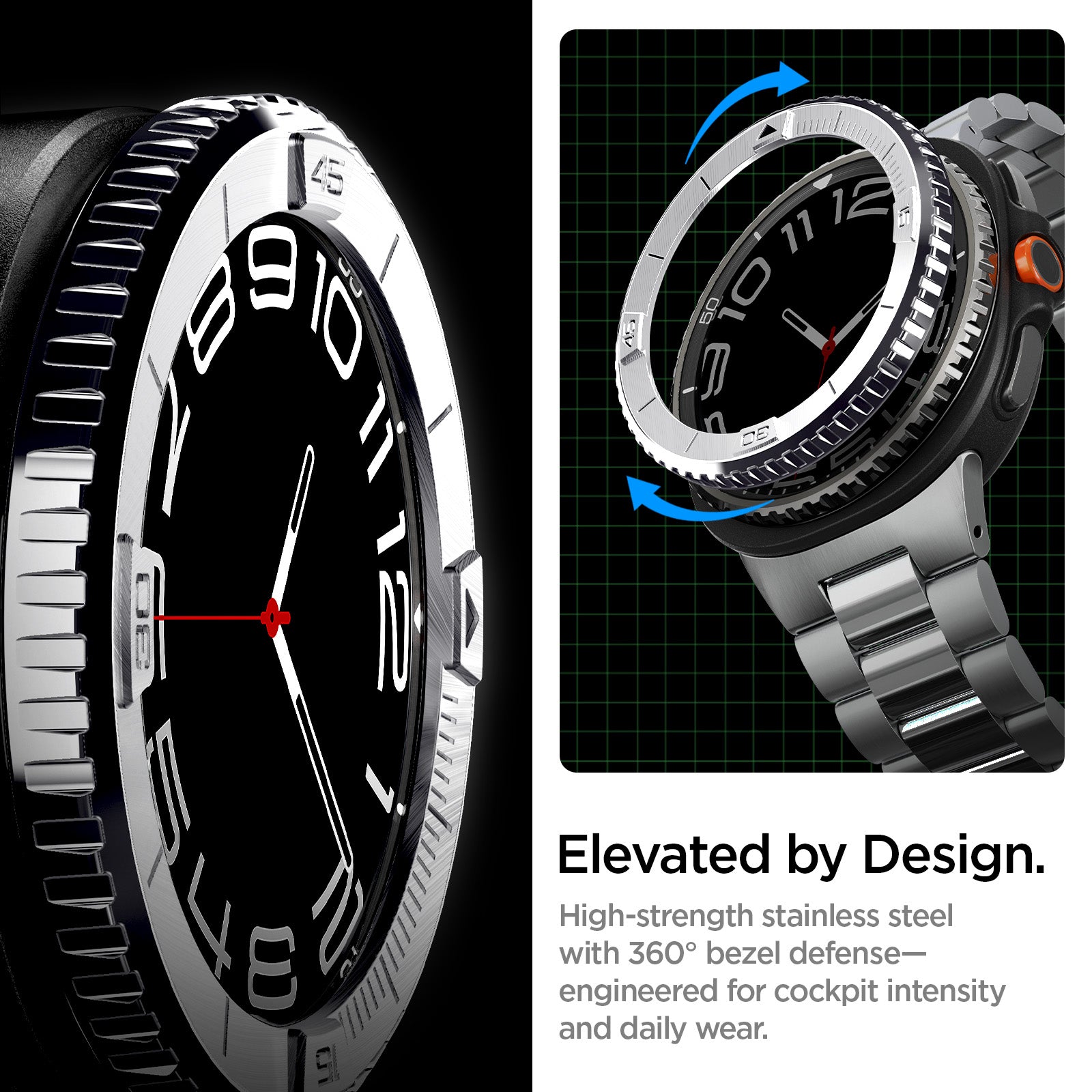 ACS10015 - Galaxy Watch 8 46mm Bezel Tune in sliver ready for any dive. stainless steel with 360 bezel coverage for scratch and impact resistance ideal for everyday wear and underwater adventures