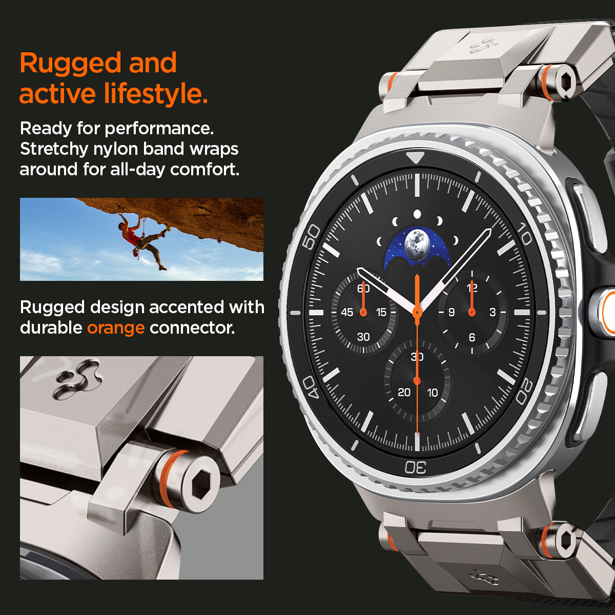 AMP10118 - Galaxy Watch 8 Series DuraPro Armor band in black showing the rugged and active lifestyle 