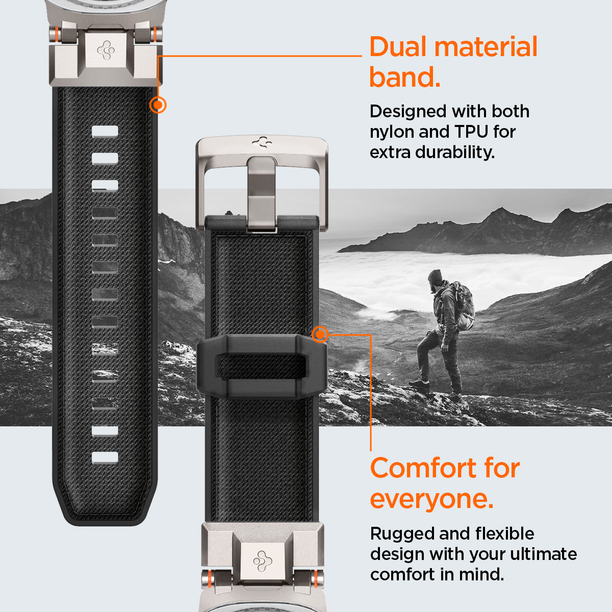 AMP10118 - Galaxy Watch 8 Series DuraPro Armor band in black showing the dual material band and comfort for everyone