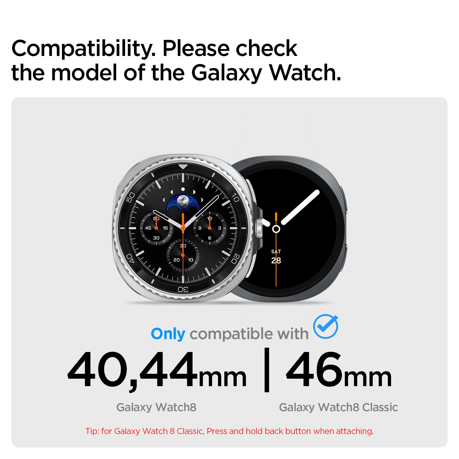 AMP10120 - Galaxy Watch 8 Series - Modern Fit 316L Band showing compatibility. please check the model of the galaxy watch
