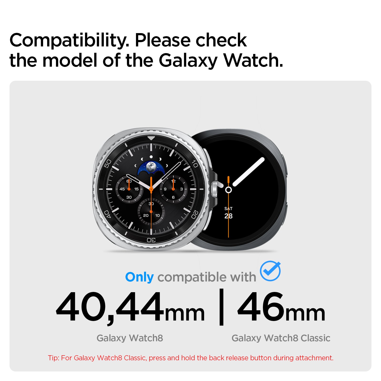 AMP10122 - Galaxy Watch 8 Series Modern Fit Titanium showing compatibility. please check the model of the galaxy watch