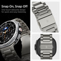 AMP10122 - Galaxy Watch 8 Series Modern Fit Titanium showing snap on snap off. one touch debuckle design for quick and easy fastening
