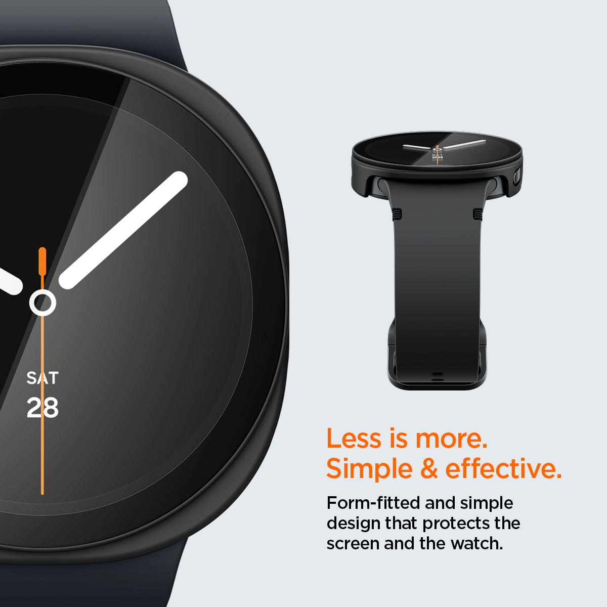 ACS11601 - Galaxy Watch 9 (44mm) Thin Fit 360 showing close-up of Galaxy Watch 9 (44mm) case screen protection and a side profile of the empty case