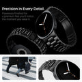 AMP11608 - Galaxy Watch 9 Series - Modern Fit 316L Band showing Galaxy Watch 9 watch and metal band close-up, plus people walking and a zoomed band and face view