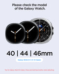 AMP11607 - Galaxy Watch 9 Series WBF1 showing size chart for checking Galaxy Watch 9 model, 40, 44, and 46mm face sizes with fitting tip