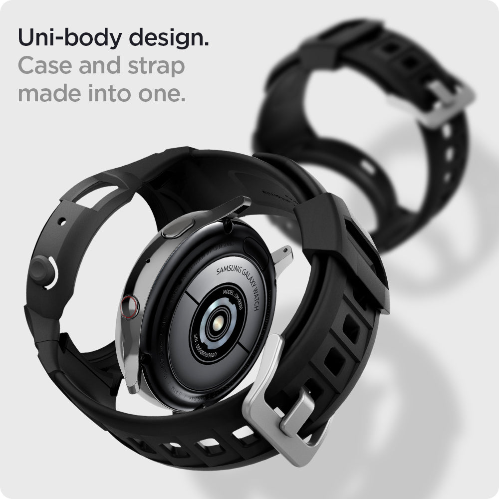ACS02066 - Galaxy Watch Active 2 (44mm) Case Rugged Armor Pro in black uni body design. case and strap made into one.