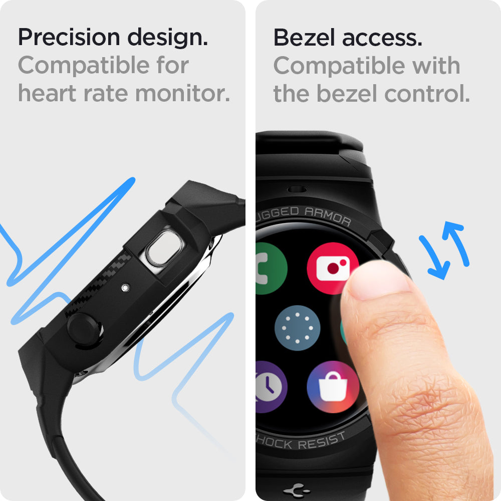 ACS02066 - Galaxy Watch Active 2 (44mm) Case Rugged Armor Pro in black bezel access. compatible with the bezel control. precision design. compatible for heart rate monitor.