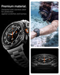 ACS11617 - SWUb Bezel Tune Black showing SWUb bezel ring close-up, a snorkeler wearing the watch underwater, and a top-down view