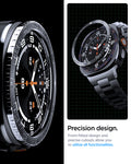 ACS11617 - SWUb Bezel Tune Black showing close-up side profile of SWUb bezel ring and an exploded view over the watch on a grid