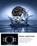 ACS11617 - SWUb Bezel Tune Black showing SWUb bezel ring splashing in water on the watch, plus the ring alone with the band