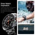 ACS11619 - SWUb Bezel Tune Pro Black showing SWUb bezel ring close-up, a snorkeler wearing the watch underwater, and a cruise ship
