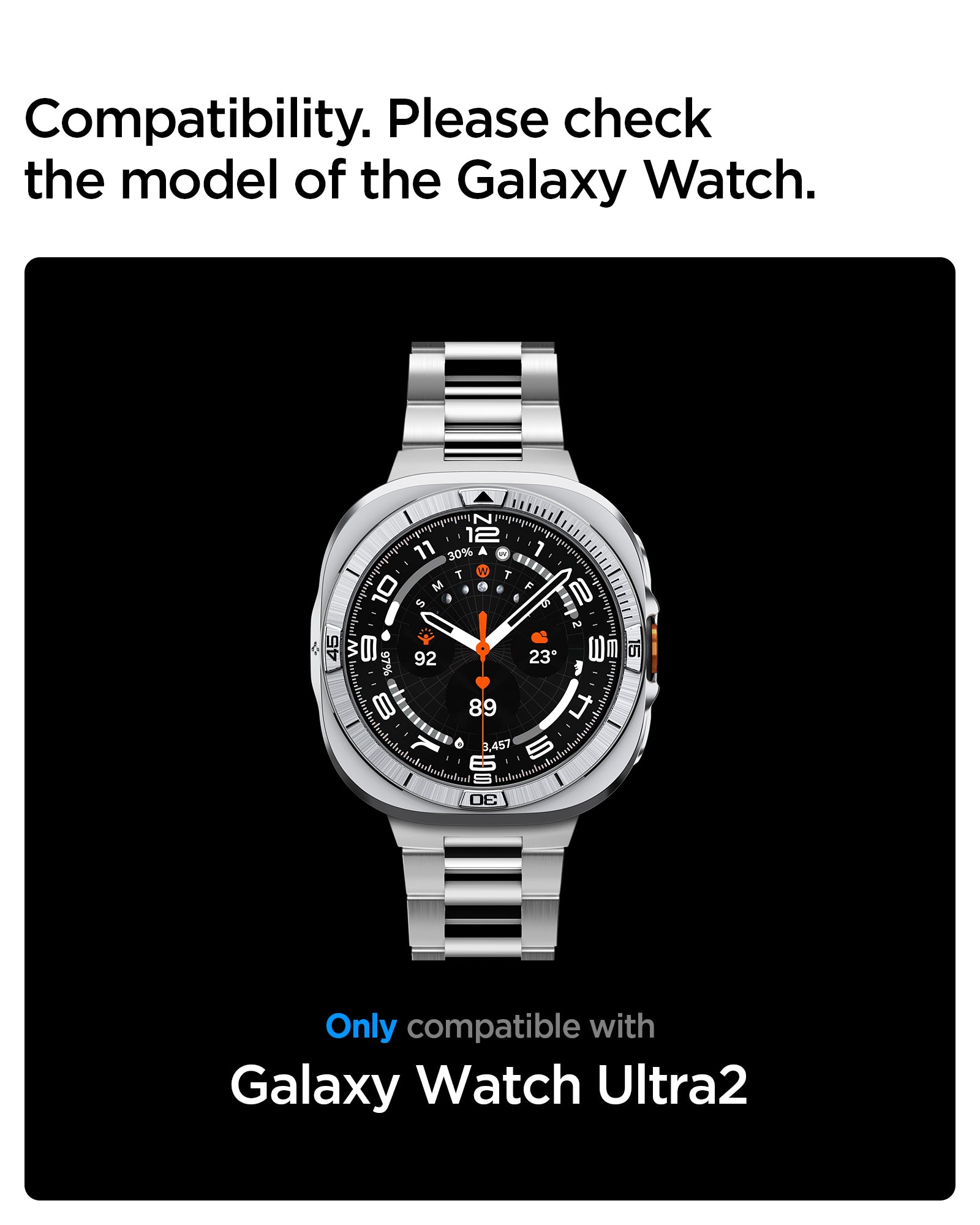 ACS11618 - SWUb Bezel Tune Pro Silver showing SWUb bezel ring product shot with compatibility text for the Galaxy Watch Ultra2 model