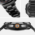 AMP11620 - SWUb Modern Fit 316L Band Black showing close-up of SWUb metal band attachment, side profile, and bottom edge with button cutouts