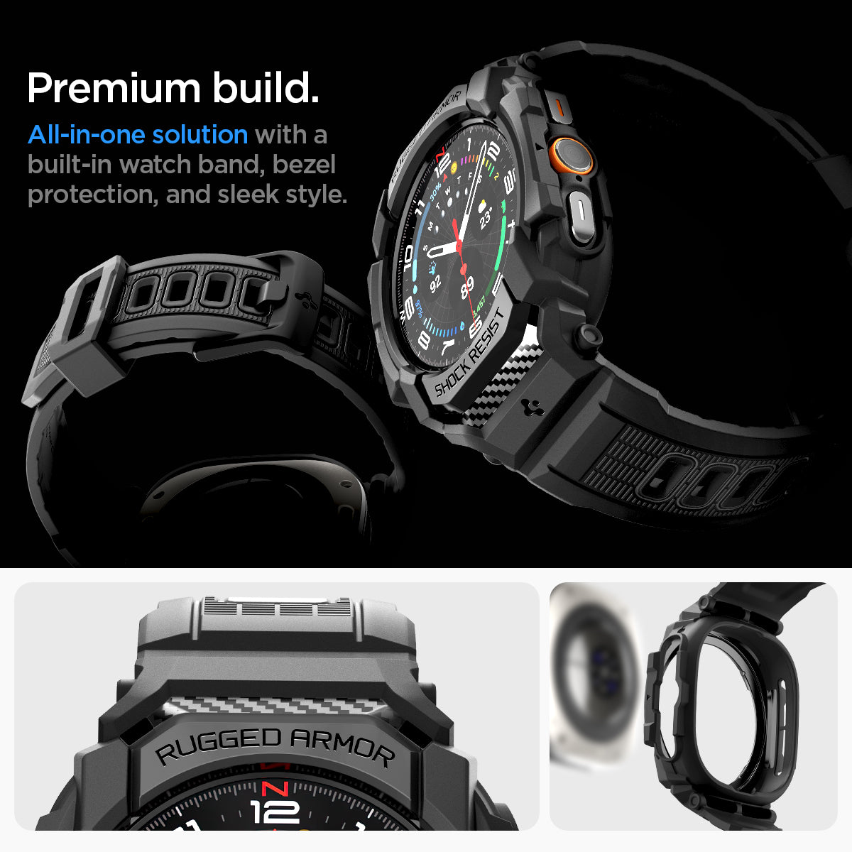 ACS08427 - Galaxy Watch Ultra (47mm) Rugged Armor Pro in Matte Black premium build. all in one solution with a built in watch band, bezel protection, and sleek style.