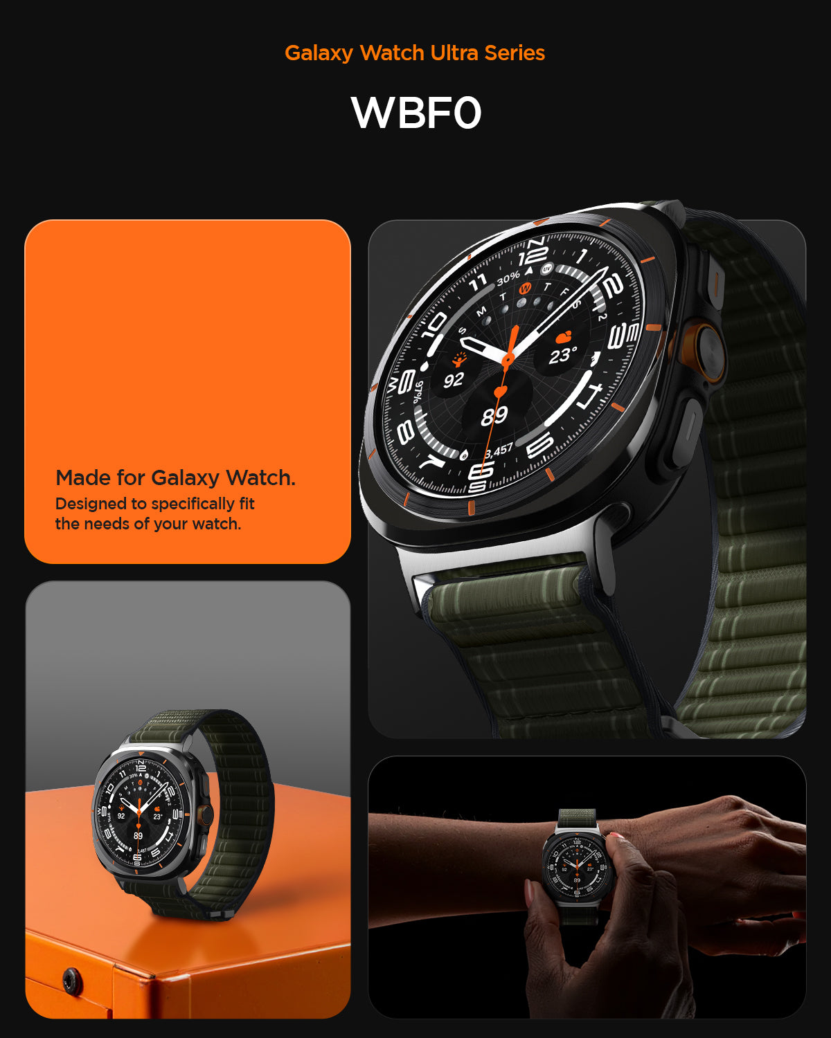 AMP10147 - Galaxy Watch Ultra WBF0 in green showing WBF0 made for galaxy watch. designed to specifically fit the needs of your watch