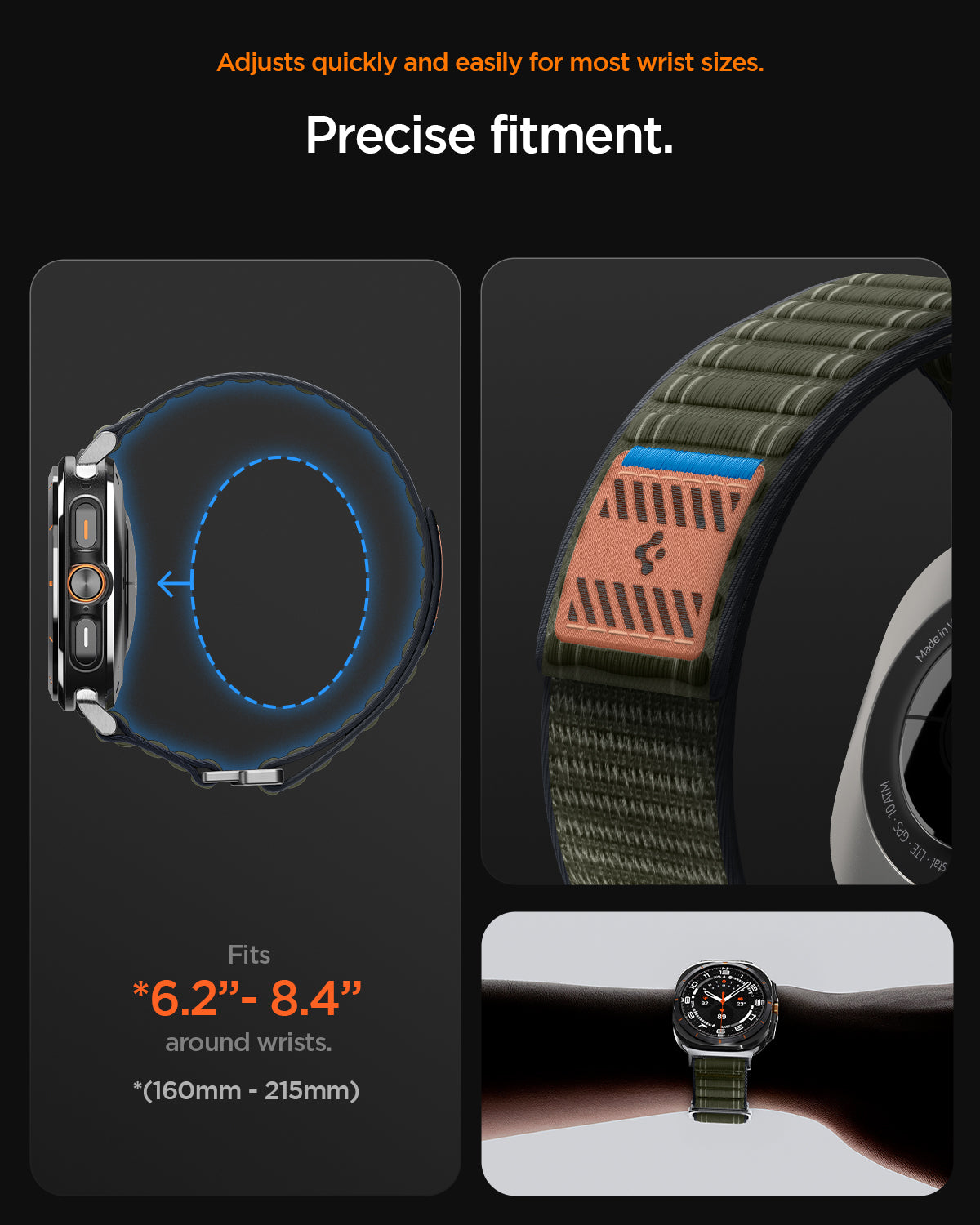 AMP10147 - Galaxy Watch Ultra WBF0 in green showing adjusts quickly and easily for most wrist sizes. precise fitment