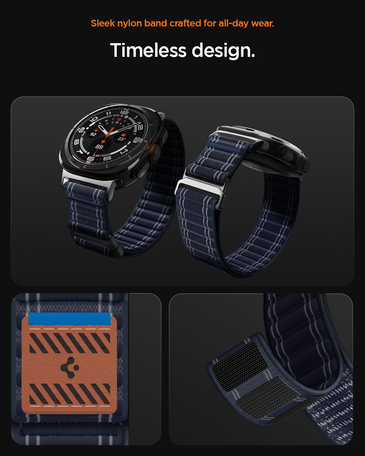 AMP10148 - Galaxy Watch Ultra WBF0 in navy showing sleek nylon band crafted for all day wear. timeless design