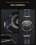 AMP10148 - Galaxy Watch Ultra WBF0 in navy showing simply slide in your watch for an effortless installation.