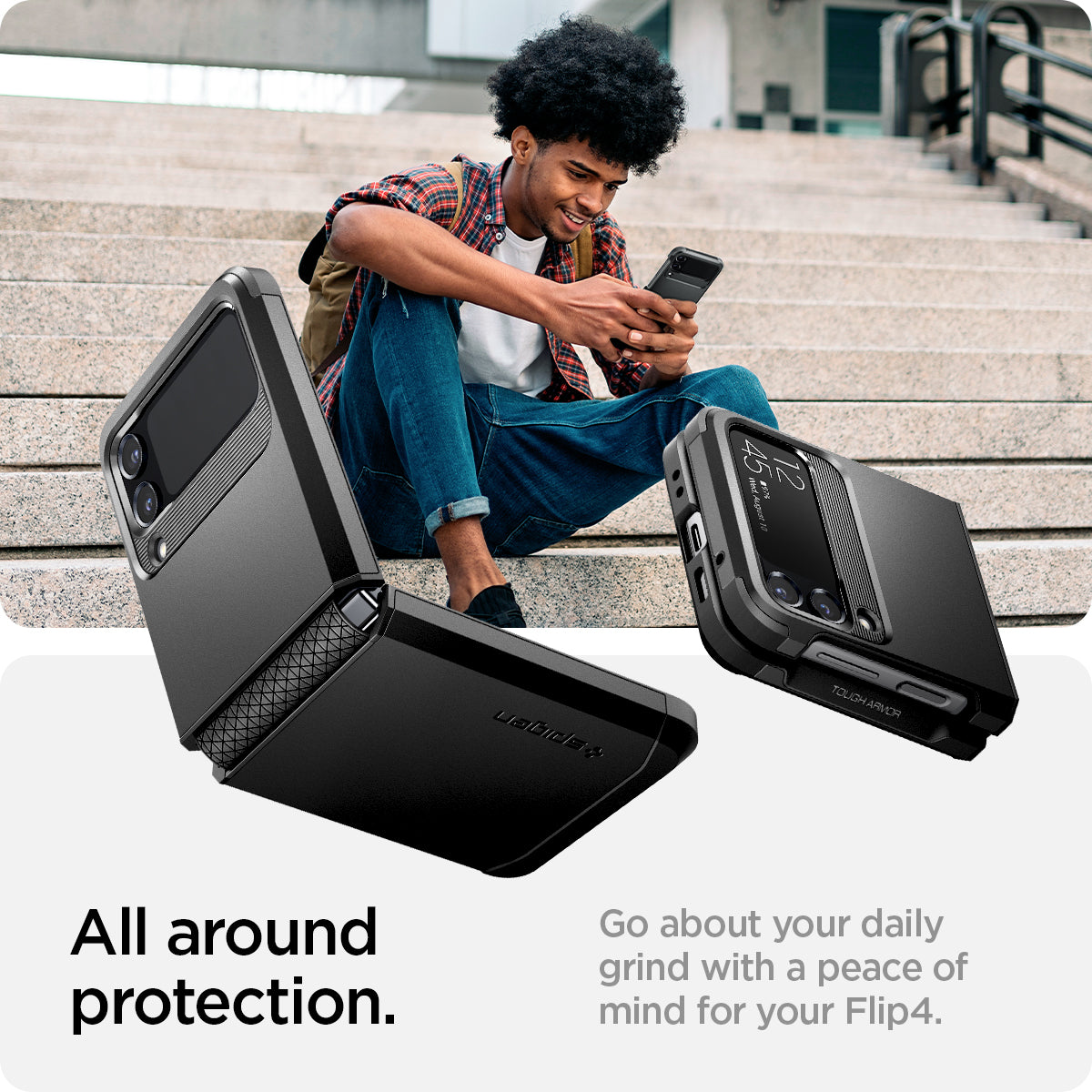 ACS05111 - Galaxy Z Flip 4 Case Tough Armor in black all around protection. Go about your daily grind with a peace of mind for your Flip 4.