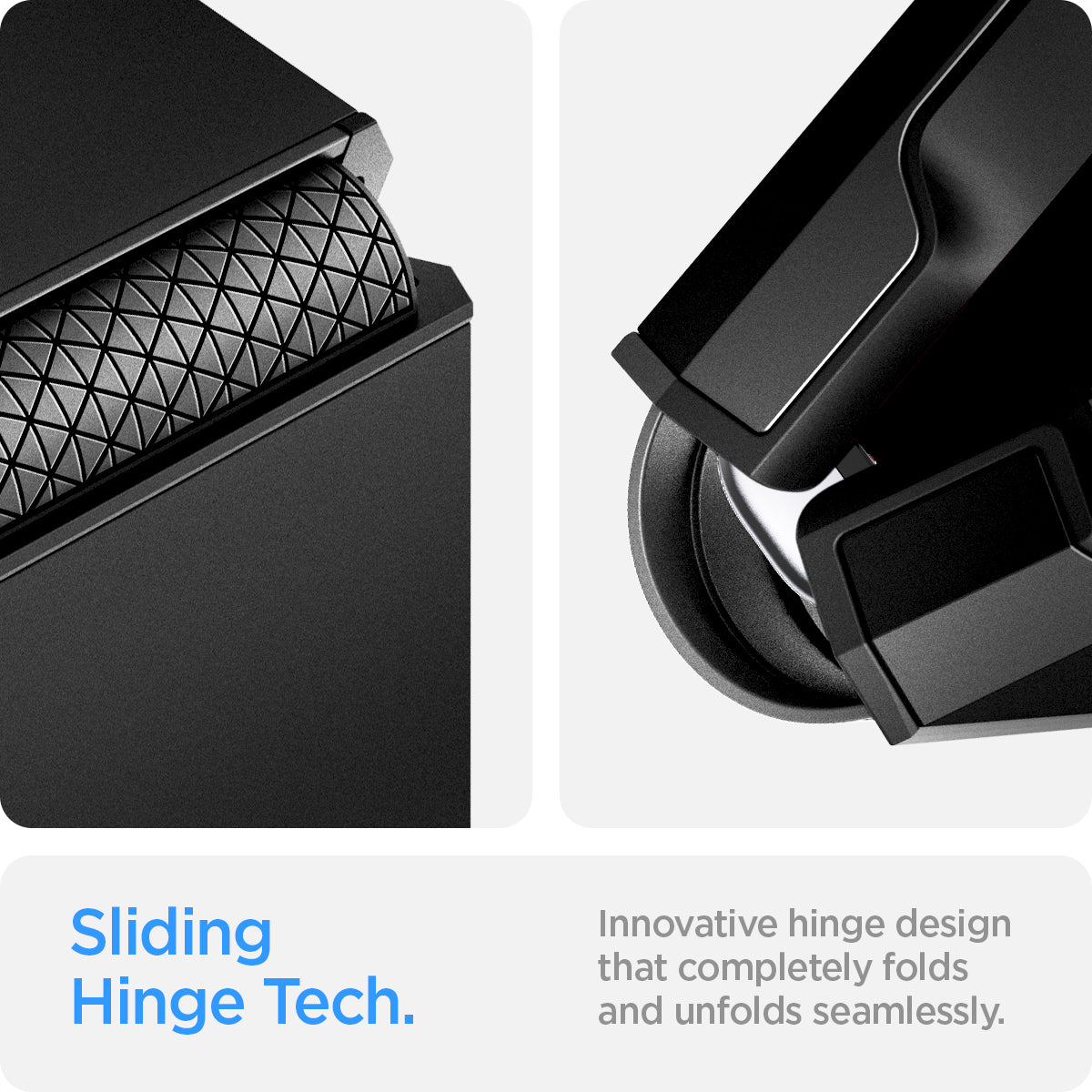 ACS05111 - Galaxy Z Flip 4 Case Tough Armor in black sliding hinge tech. Innovative hinge design that completely folds and unfolds seamlessly.