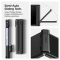 ACS09807 - Galaxy Z Flip 7 FE Series Tough Armor Pro (MagFit) in black showing semi auto sliding tech. Smart hinge design makes unfolding and folding seamless.