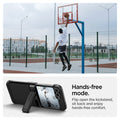 ACS09807 - Galaxy Z Flip 7 FE Series Tough Armor Pro (MagFit) in black showing the hands-free mode. Flip open the kickstand, sit back and enjoy hands-free comfort.