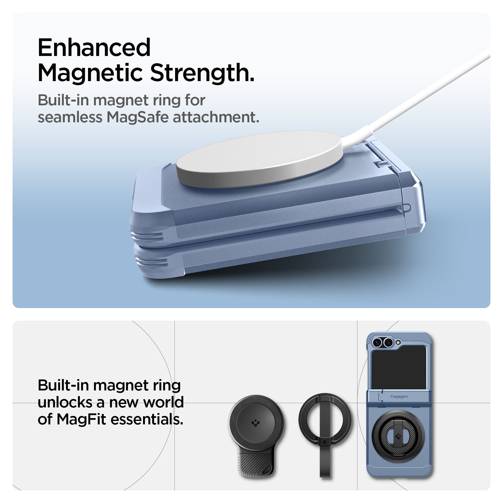 ACS09808 - Galaxy Z Flip 7 FE Series Tough Armor Pro (MagFit) in Sierra Blue enhanced magnetic strength. Built in magnet ring for seamless magsafe attachment. Built in magnet ring unlocks a new world of magnet essentials.