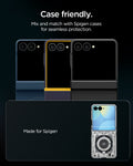 AGL09584 - Galaxy Z Flip 8 Series - Optik Pro EZ Fit showing three Spigen cases paired with the lens protector for seamless case compatibility